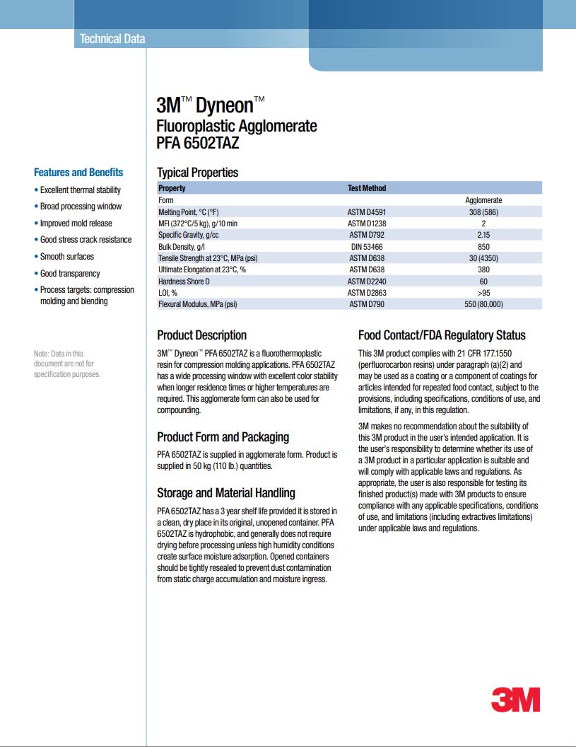 3M™ Dyneon™ Fluoroplastic PFA 6502TAZ