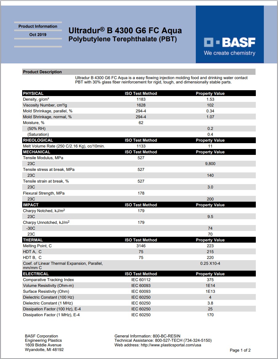 BASF Ultradur® B 4300 G6 FC Aqua 英文成型加工说明书