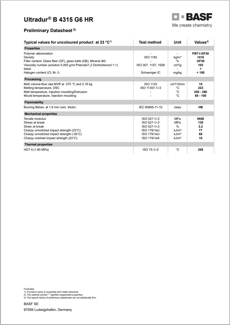 Ultradur® B 4315 G6 HR 英文技术表