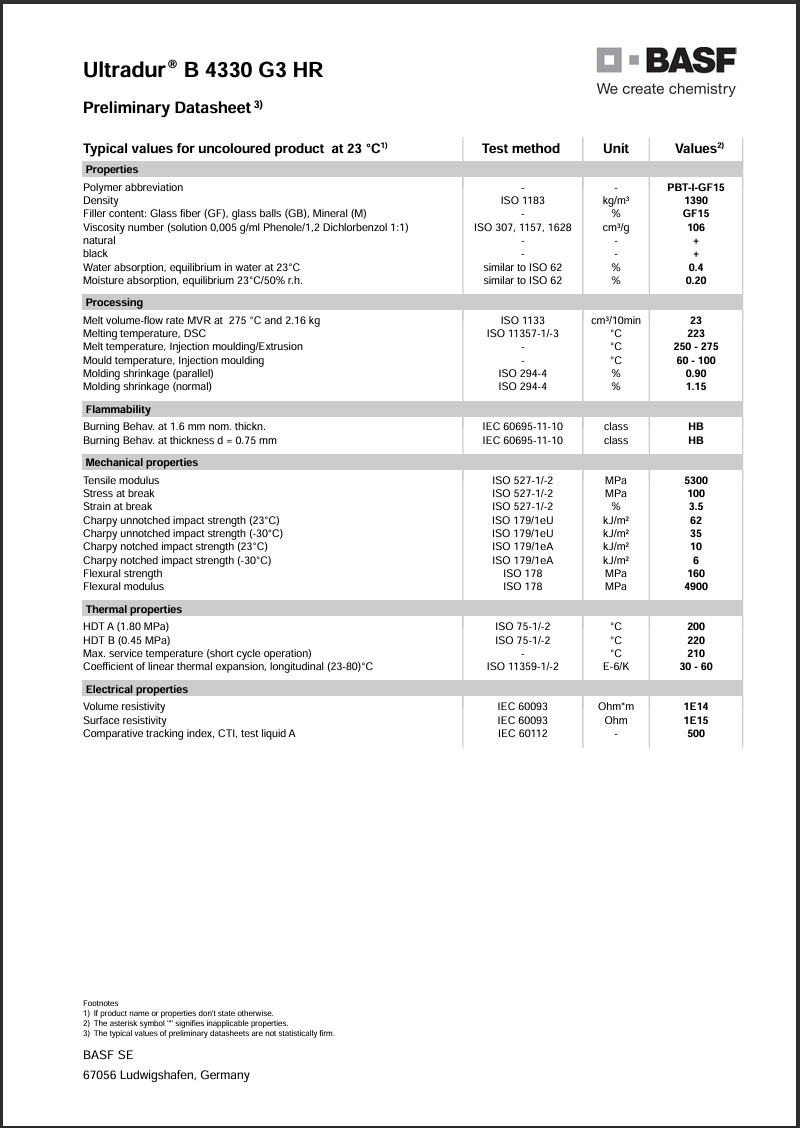 Ultradur® B 4330 G3 HR 英文参数表