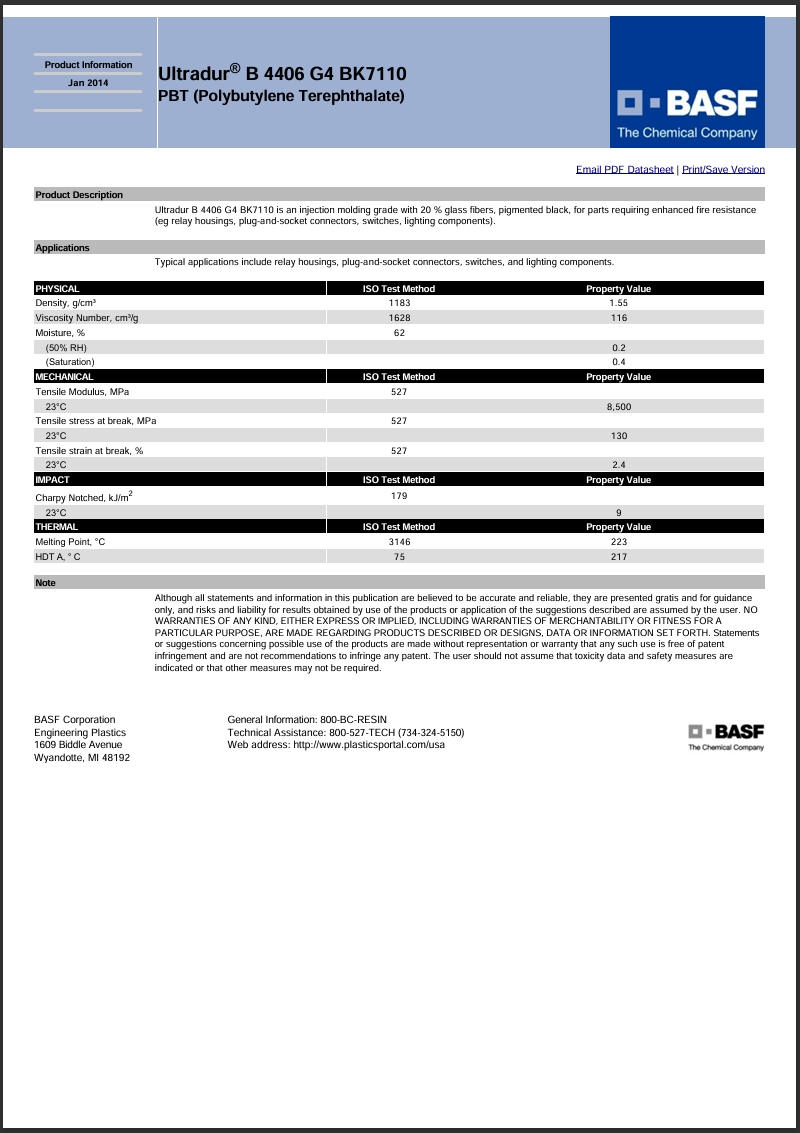 Ultradur® B 4406 G4 BK7110 英文使用说明书