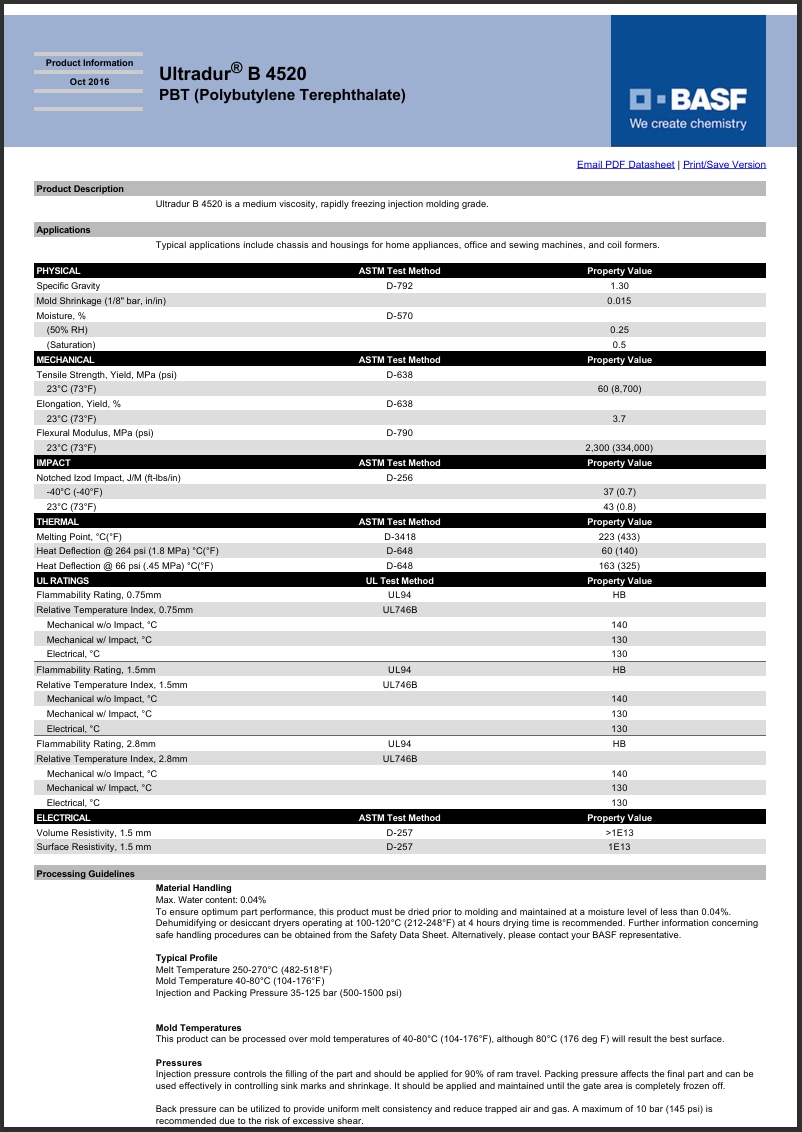 Ultradur® B 4520 英文物性表
