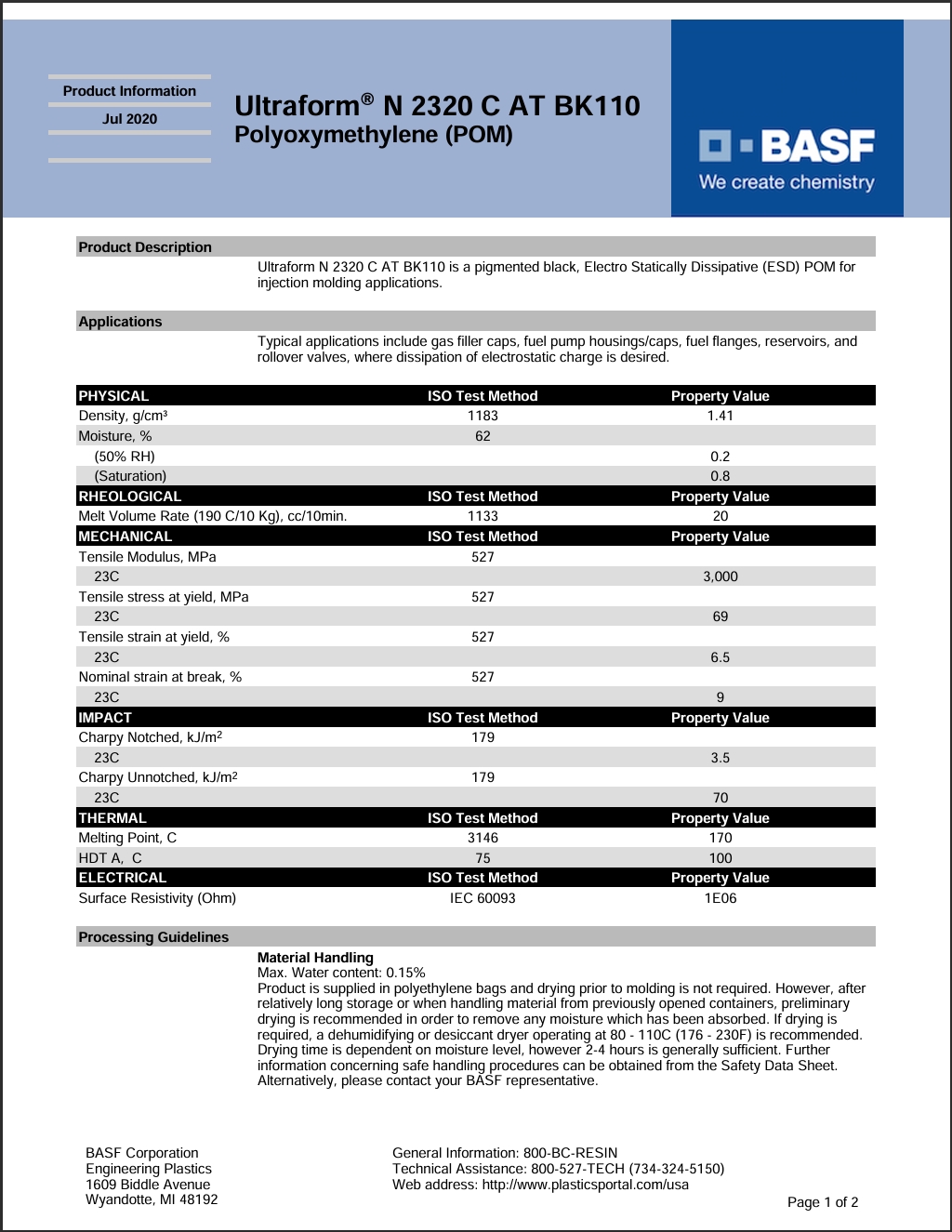 Ultraform® N 2320 C AT BK110 英文参数表