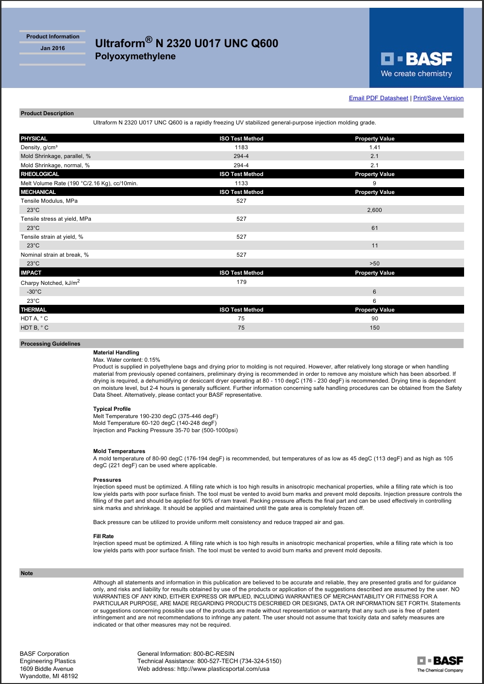 Ultraform® N 2320 U017 UNC Q600 英文参数表