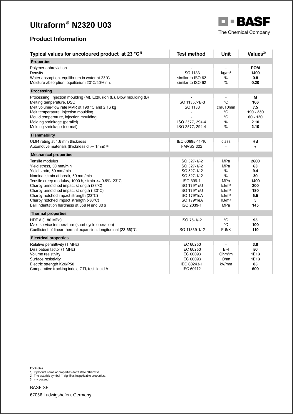 Ultraform® N 2320 U03 英文参数表