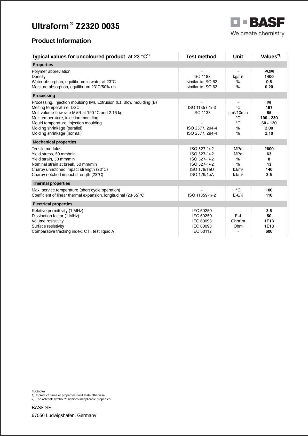 Ultraform® Z 2320 0035 英文参数