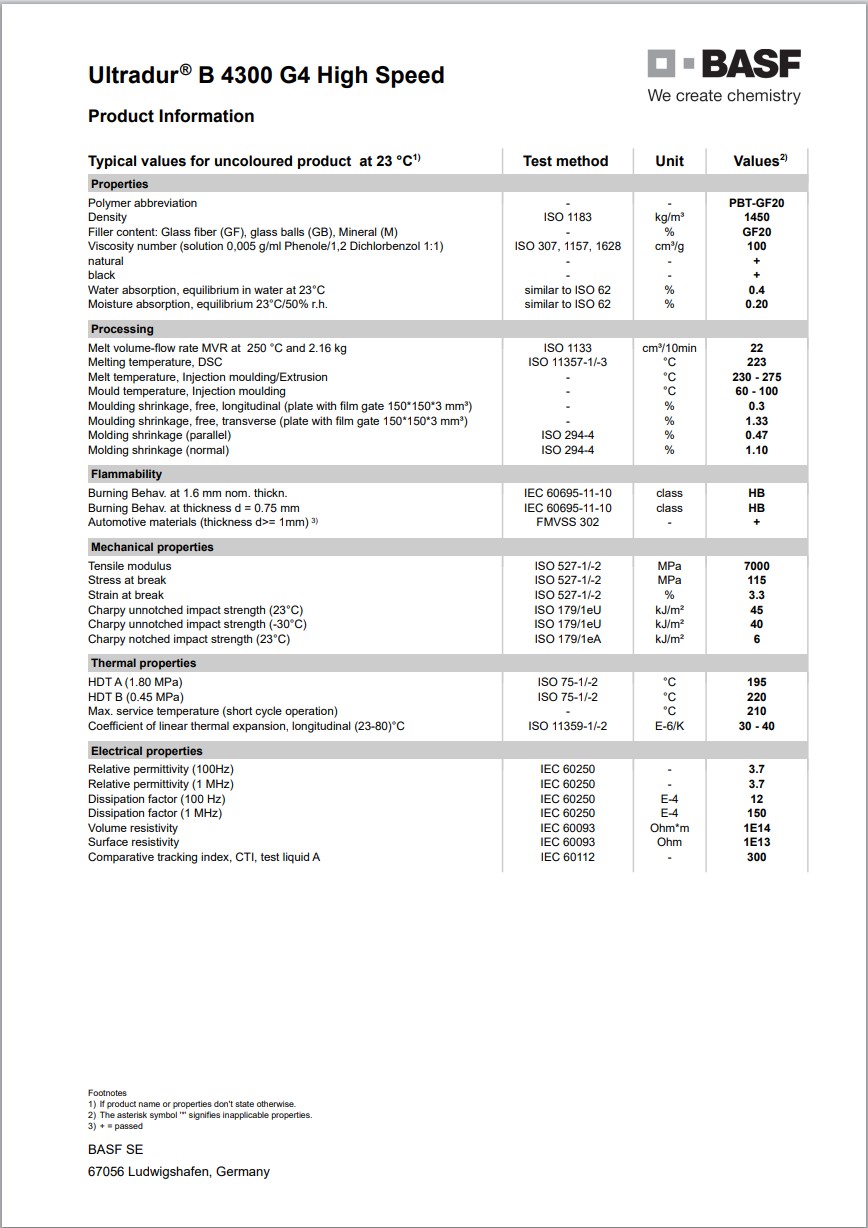 Ultradur® B 4300 G4 High Speed 英文物性图
