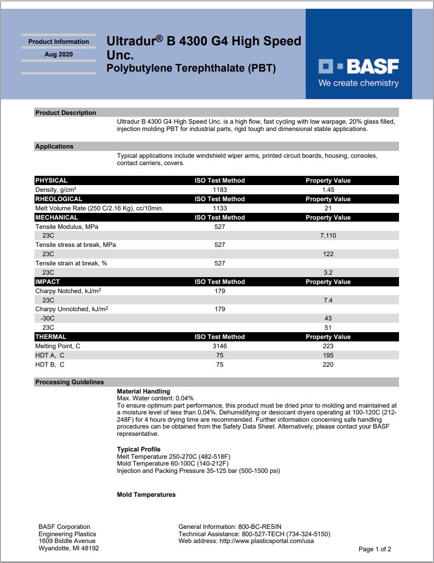 Ultradur® B 4300 G4 High Speed Unc. 英文物性图表