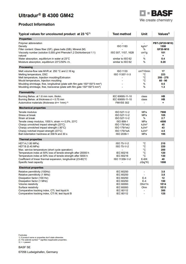 Ultradur® B 4300 GM42 英文说明书