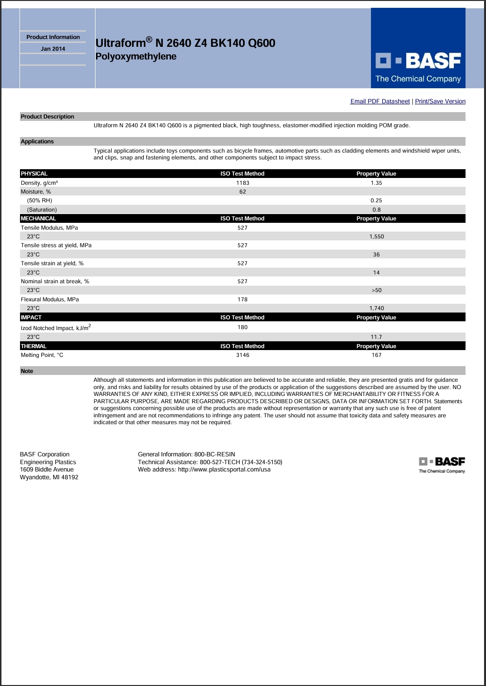 Ultraform® N 2640 Z4 BK140 Q600 英文参数表