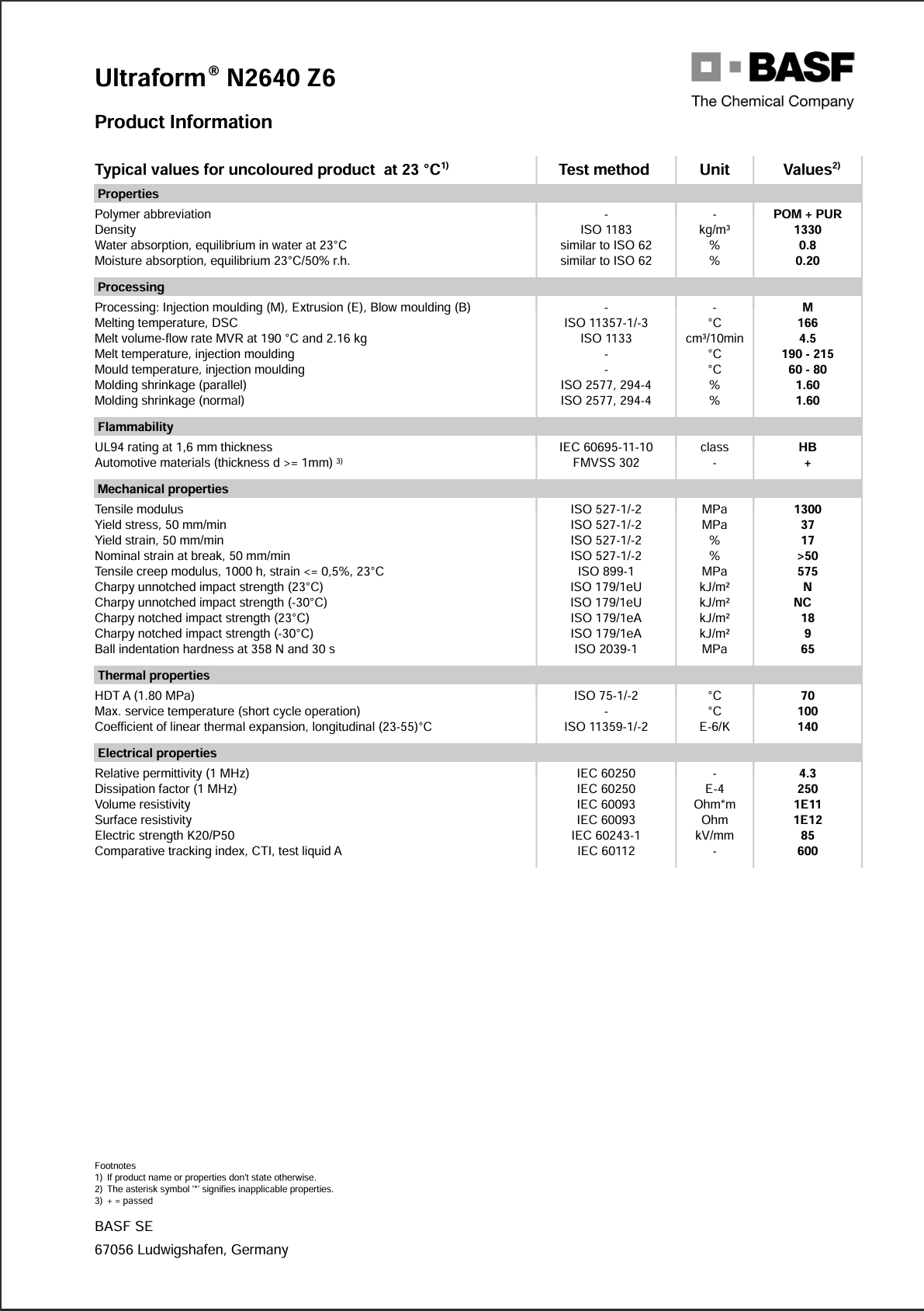 Ultraform® N 2640 Z6 英文参数表