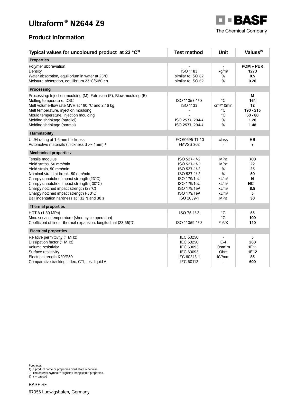 Ultraform® N 2644 Z9 英文参数表