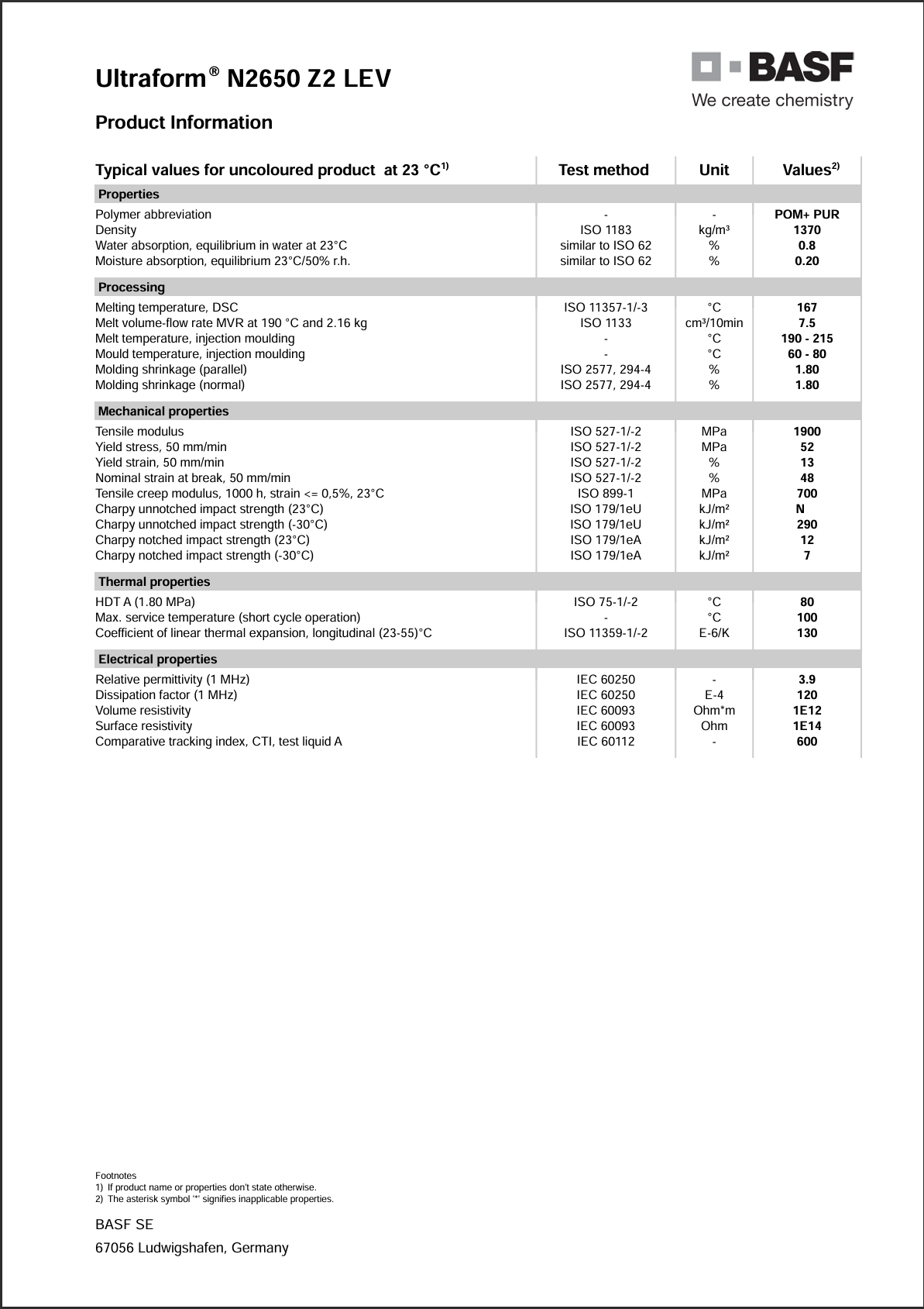 Ultraform® N 2650 Z2 LEV 英文参数表